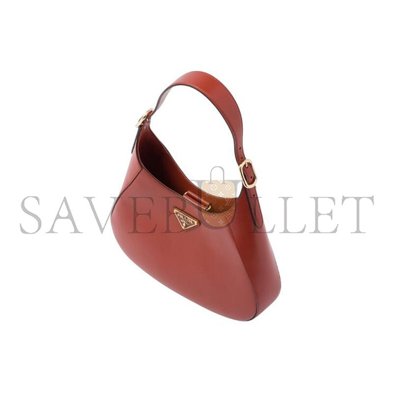 PRADA LEATHER SHOULDER BAG WITH ENAMELED METAL TRIANGLE LOGO AND METAL HARDWARE BERRY 1BC179 (26*19*5cm) 